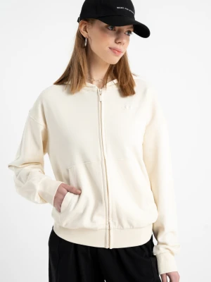 Kremowa bluza z kapturem z minimalistycznym nadrukiem Reporter