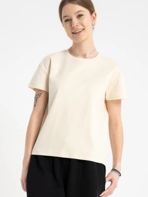 Kremowa bluzka REGULAR z krótkimi rękawami z minimalistycznym haftem Reporter