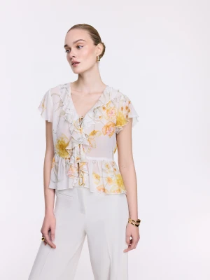 Kremowa bluzka w kwiaty TARANKO