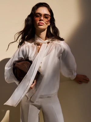 Kremowa bluzka z szarfą TARANKO