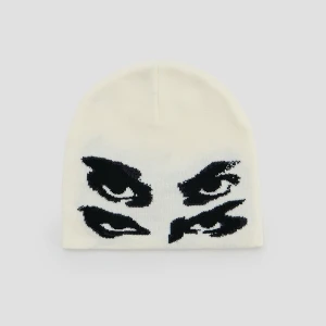 Kremowa czapka beanie z motywem oczu House