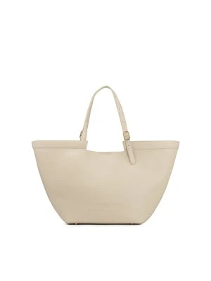 Kremowa duża torebka na ramię z gładkiej skóry Kazar