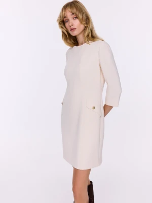 Kremowa krótka sukienka z ozdobnymi guzikami TARANKO
