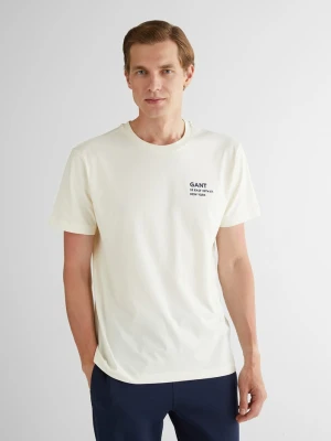 Zdjęcie produktu Kremowa męska koszulka z logo, regular fit, z okrągłym dekoltem GANT