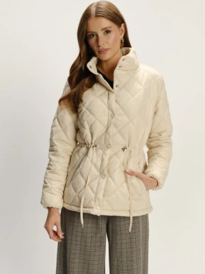 Kremowa pikowana kurtka z wysokim kołnierzem Greenpoint