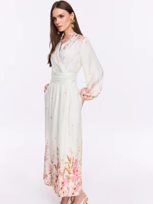Kremowa sukienka midi z kwiatowym printem TARANKO