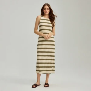 Kremowa sukienka typu crochet w zielone paski House