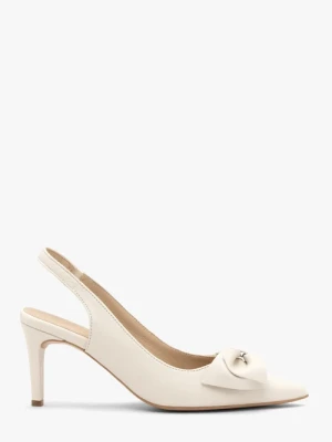 Kremowe czółenka damskie bez pięty slingback z kokardą Ryłko