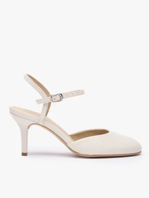 Kremowe czółenka ślubne slingback ze skóry licowej Ryłko