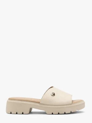 Kremowe klapki damskie z platformą Ryłko