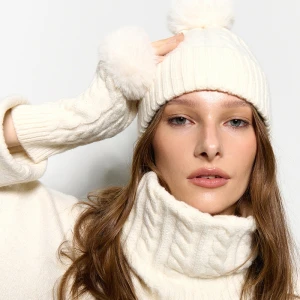 Kremowe rękawiczki bez palców mitenki ze sztucznym futerkiem House