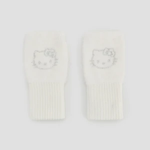 Kremowe rękawiczki bez palców z motywem Hello Kitty House