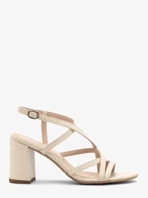 Kremowe sandały damskie na stabilnym obcasie Ryłko