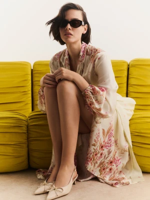 Kremowe skórzane czółenka z ozdobną kokardką TARANKO