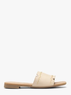 Kremowe skórzane klapki damskie Ryłko