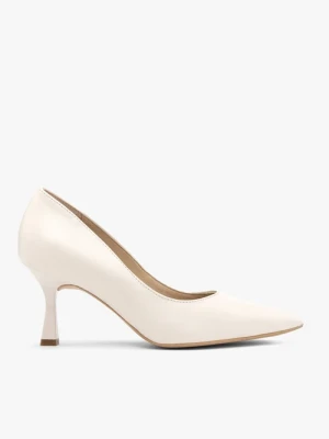 Kremowe ślubne czółenka z obcasem flare Ryłko