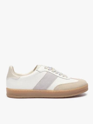 Kremowe sneakersy z szarym paskiem Ryłko