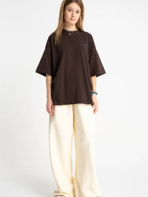 Kremowe spodnie dresowe WIDE LEG bez nadruków Reporter