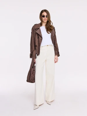 Kremowe spodnie z denimu o fasonie wide leg TARANKO