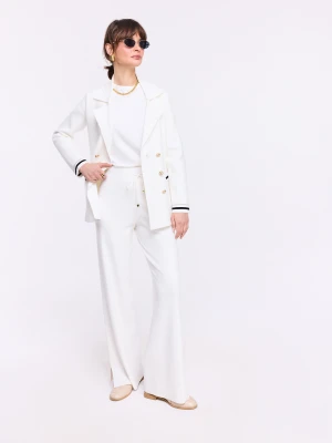 Kremowe spodnie z dzianiny z wysokim stanem TARANKO