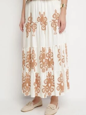 Kremowo-Beżowa Spódnica z Wiskozą Rozkloszowana w Azteckie Wzory Ramirna elsa.m by may