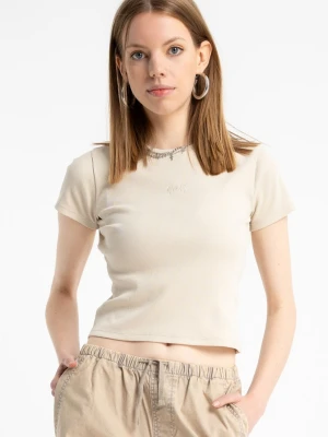 Kremowy crop top z dzianiny prążkowanej Reporter Young