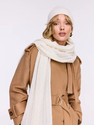 Kremowy kaszmirowy szal z warkoczowym splotem TARANKO