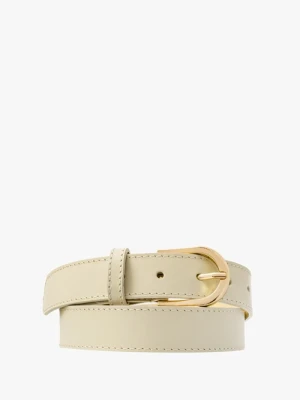 Kremowy pasek damski ze złotą klamrą Ryłko