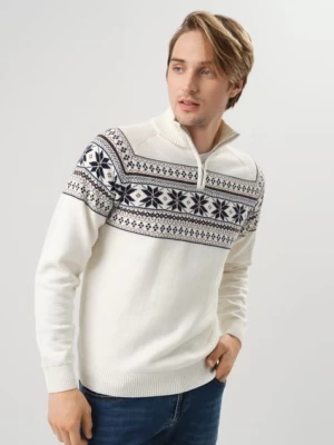Kremowy sweter męski we wzór norweski OCHNIK