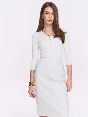 Kremowy sweter z dzianiny rib z suwakiem TARANKO