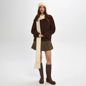 Kremowy szalik z frędzlami i domieszką wełny House