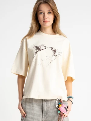 T-shirt dziewczęcy boxy z nadrukiem Reporter