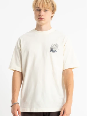 Kremowy t-shirt LOOSE z minimalistyczną grafiką z przodu Reporter