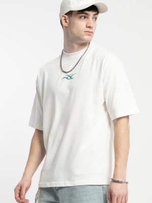 Kremowy t-shirt w stylu collage z grafiką z tyłu Reporter