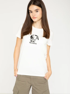 Kremowy T-shirt z nadrukiem na środku Reporter