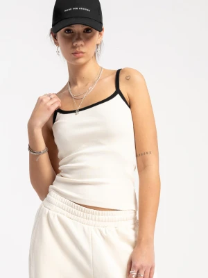 Kremowy top na ramiączkach z kontrastową lamówką Reporter