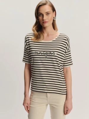 Kremowy top z drobne kontrastowe paski Greenpoint