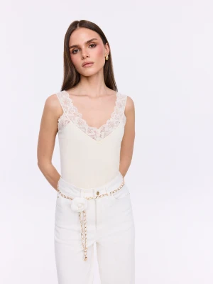 Kremowy top z koronkowym wykończeniem TARANKO