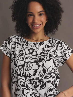 Kremowy top z nadrukiem w czarne kwiaty Greenpoint