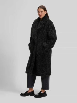 kroj oversized fit płaszcz z futerka / płaszcz ze sztucznego futra z kołnierzem z połami model 'Malite-1' Hugo Czarny