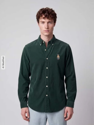 Krój regular fit koszula casualowa z czystej bawełny z haftem POLO BEAR Polo Ralph Lauren Ciemnozielony