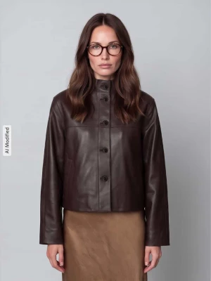 kroj regular fit kurtka skórzana z czystej skóra jagnięca nappa Jake*s Ciemnobrązowy