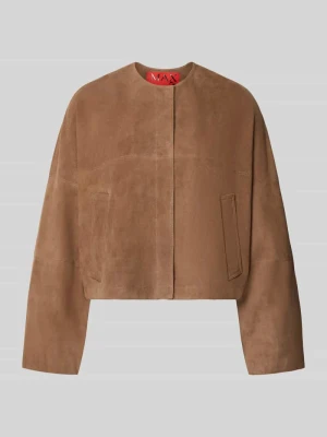 kroj regular fit kurtka skórzana z listwą z zatrzaskami model 'CURVA' MAX&Co. Camel