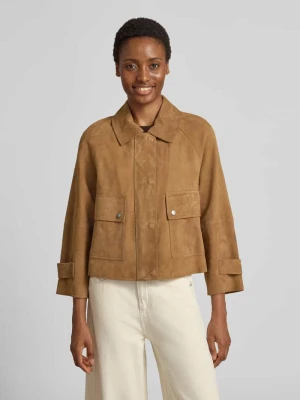 kroj regular fit kurtka skórzana z naturalnej koziej skóry model 'ABITO' Weekend Max Mara Średniobrązowy