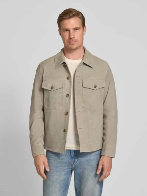 Krój regular fit kurtka skórzana z prawdziwej zamszowej skóry koziej model 'THOM' Selected Homme