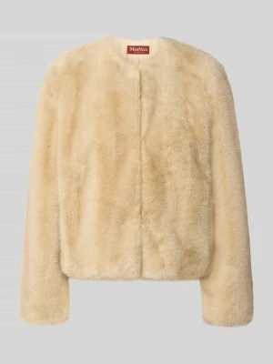kroj regular fit kurtka ze sztucznego futra z okrągłym dekoltem model 'PALCHI' Max Mara Beżowy