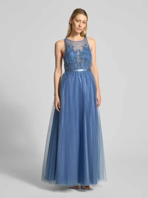 krój regular fit sukienka wieczorowa z kwiatową koronkową aplikacją Laona