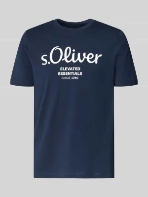 krój regular fit t-shirt z czystej bawełny model 'BASIC TEE BIG LOGO' s.Oliver Granatowy