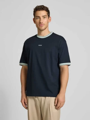 krój regular fit t-shirt z czystej bawełny model 'TE_BLOCKS' Boss Granatowy