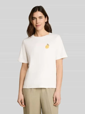 krój regular fit t-shirt z czystej bawełny z haftem Tom Tailor Złamany biały